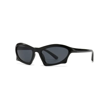 4Flaunt Futuristic Series Sleek Bat Y2K Sunglasses For Men & Women | UV Protected | Full Rim Trending & Stylish Shades | Free Size (C2 - Matte Black Frame/Grey Lens)