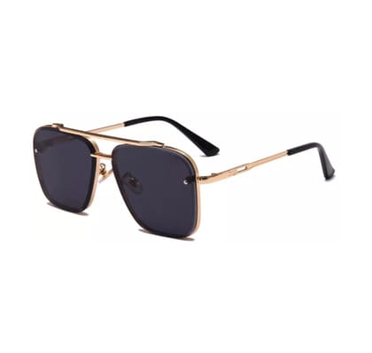 4Flaunt UV400 Protected Vintage Pilot Gradient Driving Metal Body Square Sunglasses For Men And Women (C3 - Gold Frame/Black Lenses)