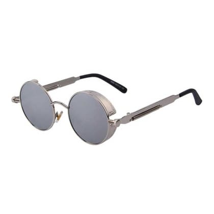 4Flaunt Disc Series UV Protected Steampunk Round Sunglasses For Men & Women (Silver-Grey) - Pack of 1