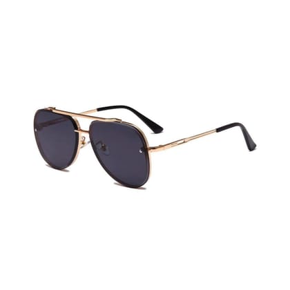 4Flaunt Rimless Aviator Stylish Trending & Latest Vintage Pilot Metal Body Sunglasses For Men And Women | 100% UV Protected (L, C5 - Gold Frame/Black Lenses)