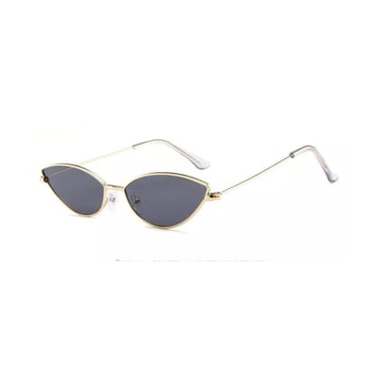 4Flaunt Full Rim Metal Frame Retro Narrow Cute, Stylish & Trending Oval Cat Eye Sunglasses For Women | 100% UV Protected | Medium (58-20-145mm) (C2 - Gold Frame/Black Lens)