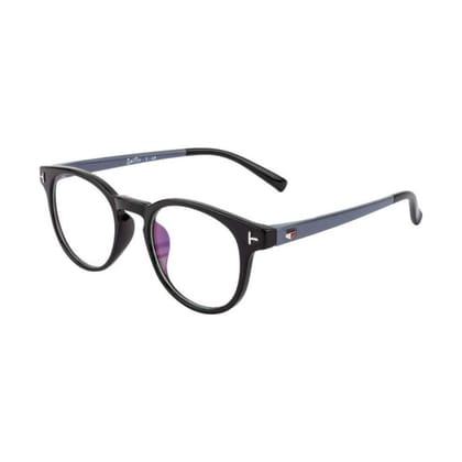 Fancy-Creation UV Protection Transparent Reading Glasses Zero Power Oval Frame Spectacles For Men & Women (Black-Grey)