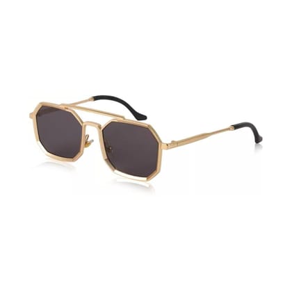 4Flaunt Full Rim Irregular Rectangular Sunglasses | Goggles For Men & Women | 100% UV Protected | Metal Frame With Spring Hinges | Medium (Gold, Black)