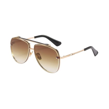 4Flaunt Rimless Aviator Stylish Trending & Latest Vintage Pilot Metal Body Sunglasses For Men And Women | 100% UV Protected (M, C4 - Gold Frame/Brown Gradient Lenses)