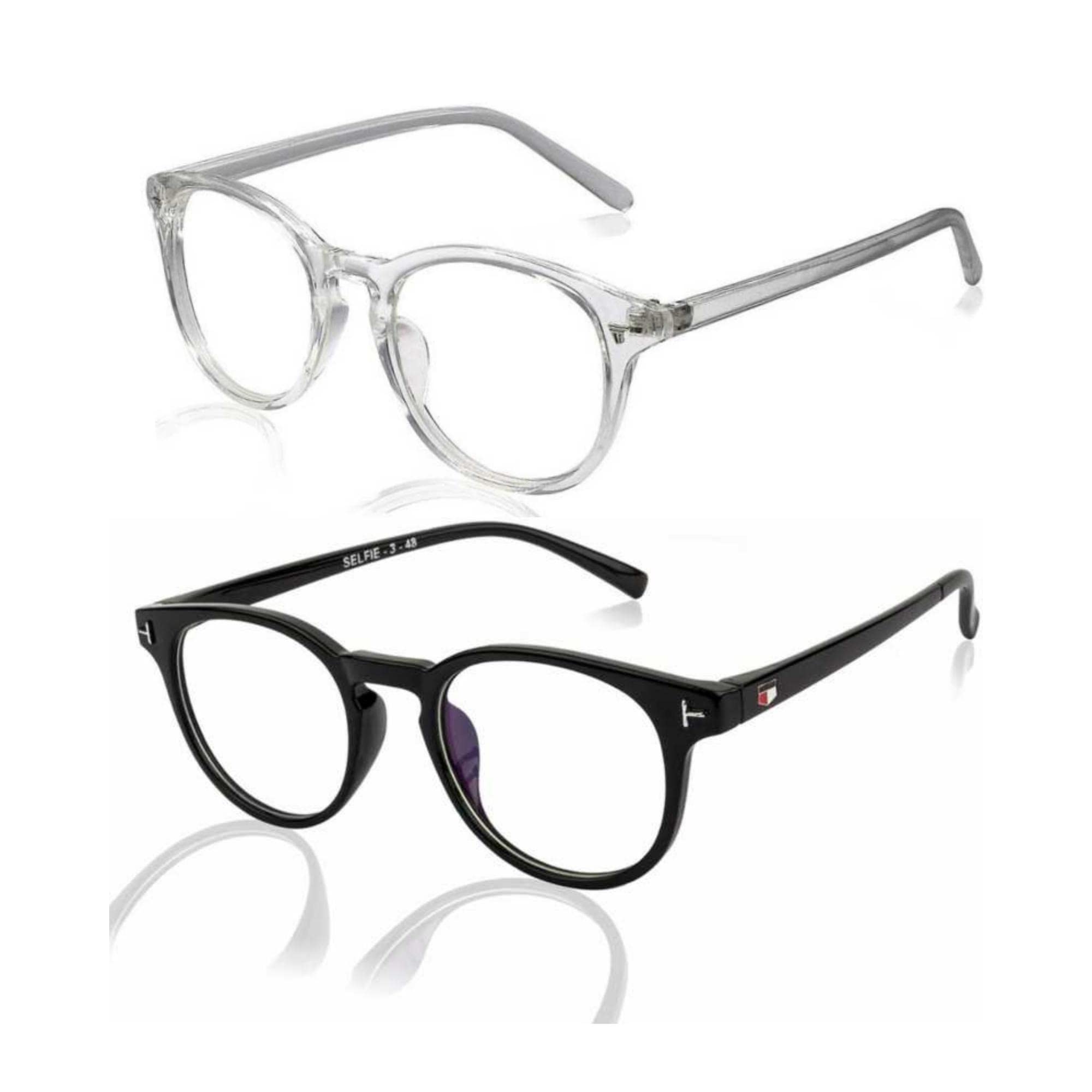 4Flaunt UV Protected & Anti Glare Oval Spectacles Optical Frame, Customizable Lens, Helps In Minimizing Digital Headache, Better Sleeping For Men & Women (Transparent & Black)