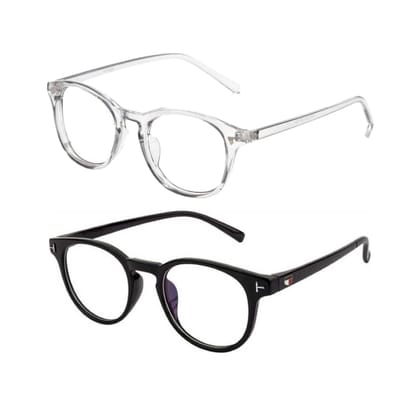 Fancy-Creation Premium UV400 Protected Round Anti Glare Reading Glasses Zero Power Computer Glasses For Men & Women (Clear & Black)
