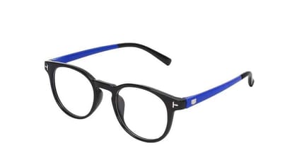 Fancy-Creation UV Protection Transparent Reading Glasses Zero Power Oval Frame Spectacles For Men & Women (Black-Blue)