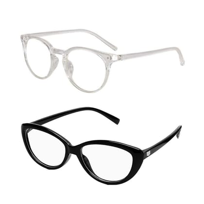 Fancy-Creation Premium UV400 Protected Round Anti Glare Reading Glasses Zero Power Computer Glasses For Men & Women (Clear & Cateye)