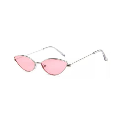 4Flaunt Full Rim Metal Frame Retro Narrow Cute, Stylish & Trending Oval Cat Eye Sunglasses For Women | 100% UV Protected | Medium (58-20-145mm) (C4 - Silver Frame/Pink Lens)