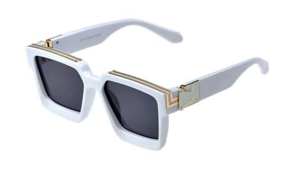 4Flaunt Monster Series Retro Trend Model Shades Thick Rectangle Luxury Square Sunglasses With UV 400 Protection For Men And Women (White)