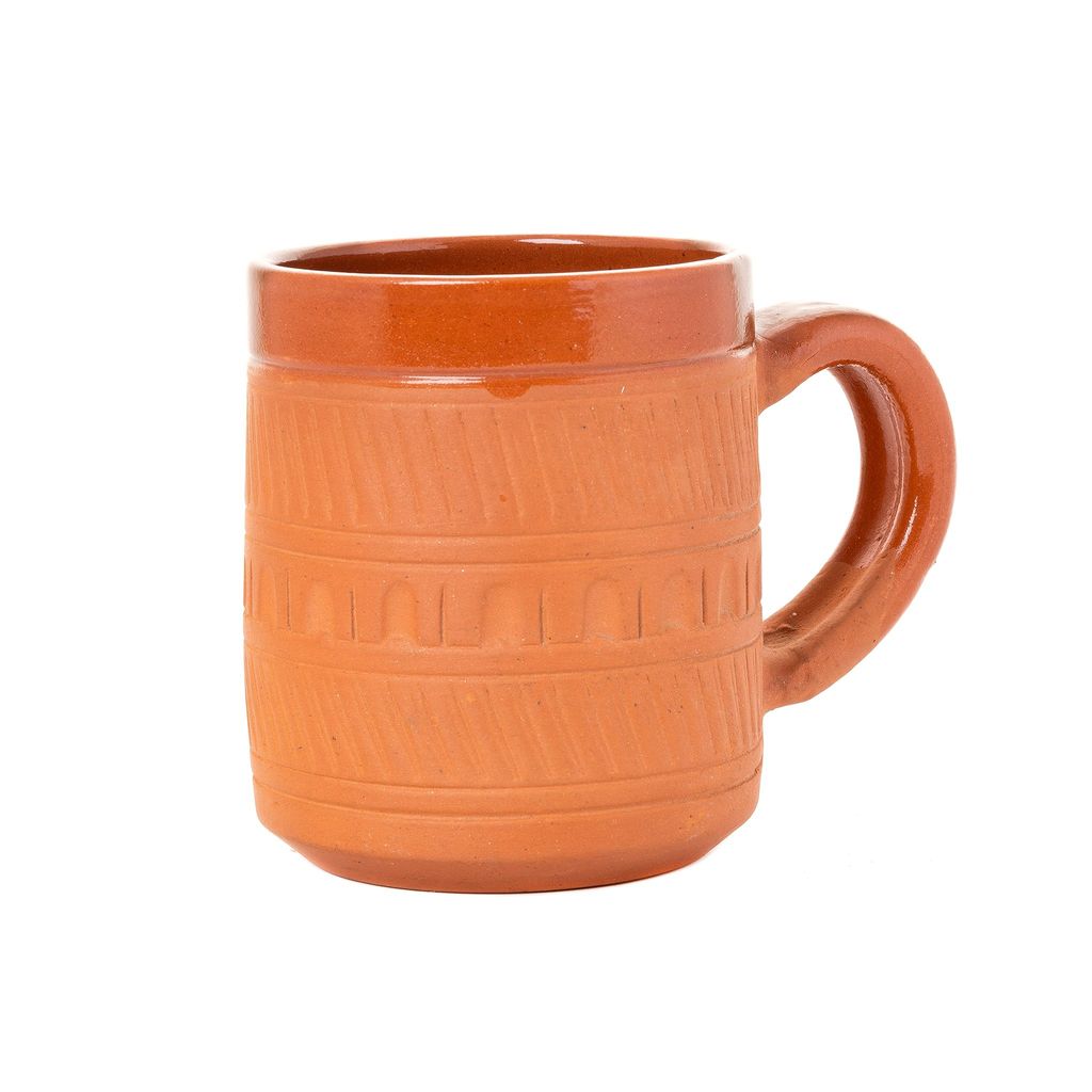 Sowpeace Handcrafted Terracotta coffee mug “Traditional styled with block art ” for kitchen and dining, premium artisan made utensils as serveware, for gift