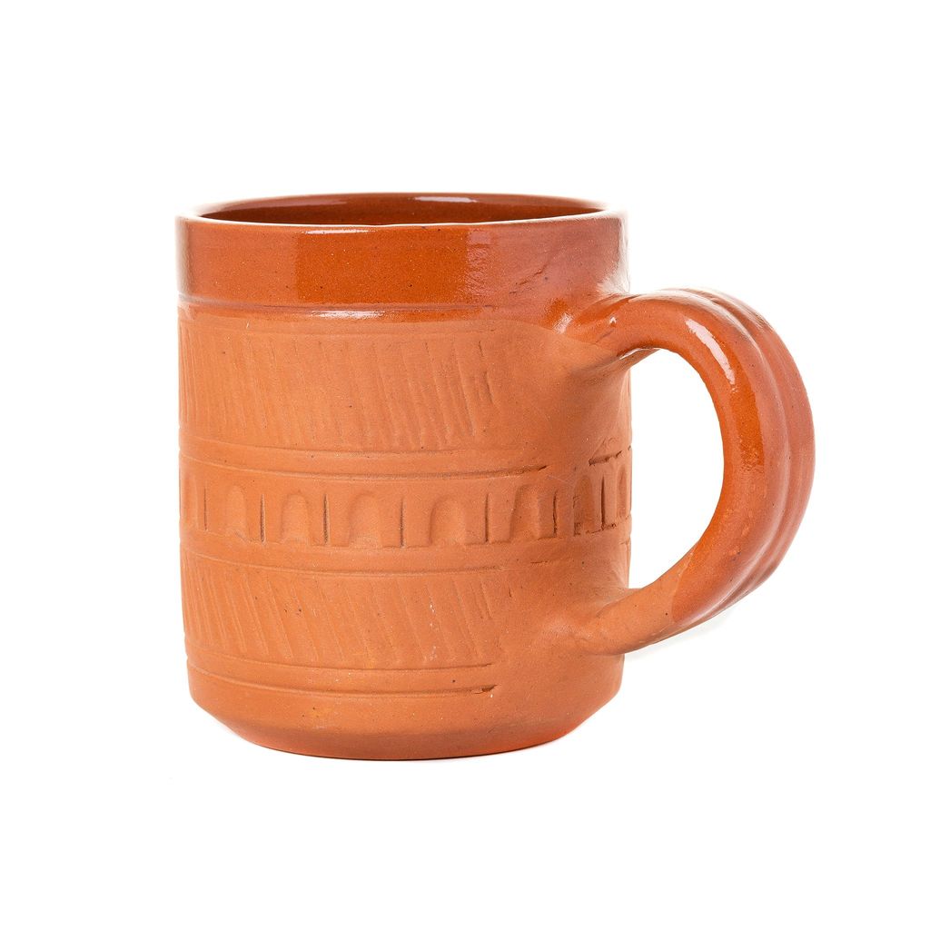 Sowpeace Handcrafted Terracotta coffee mug “Traditional styled with block art ” for kitchen and dining, premium artisan made utensils as serveware, for gift