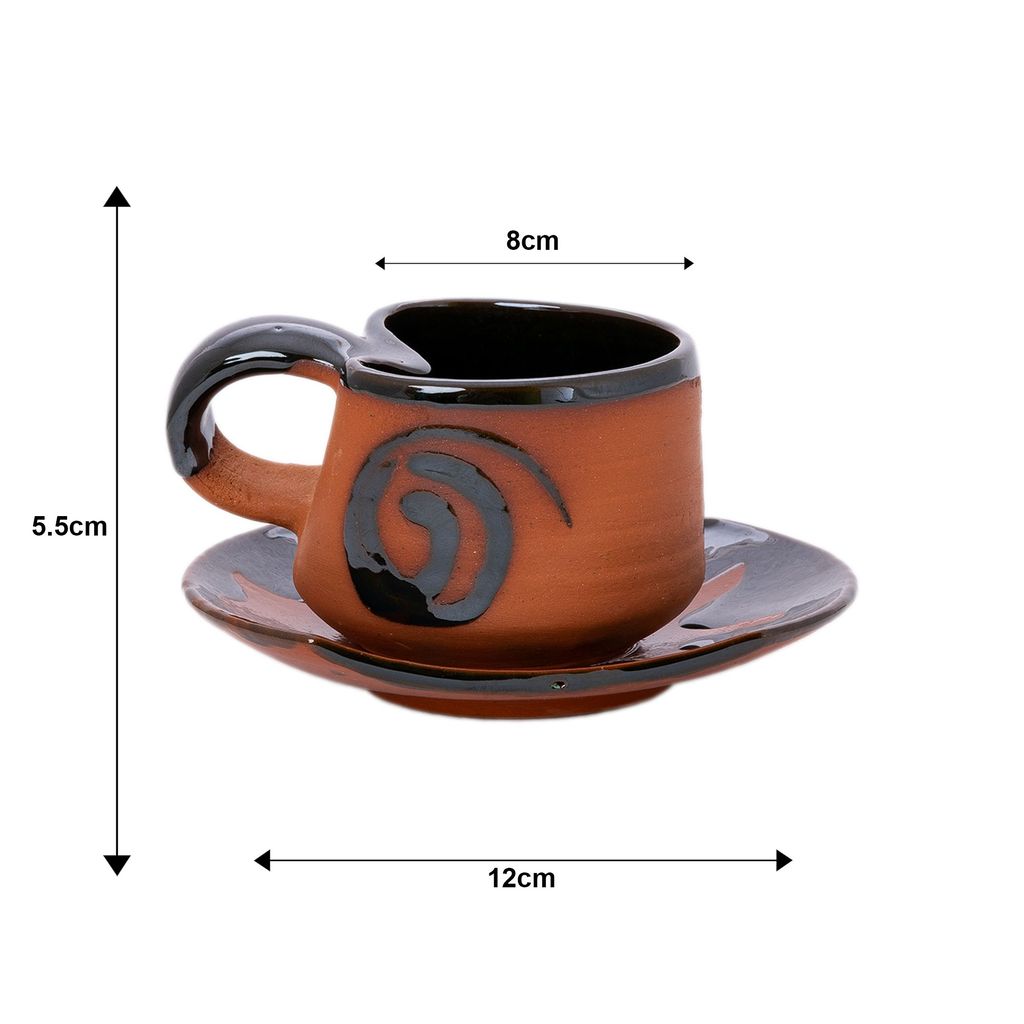 Sowpeace Handcrafted Terracotta Tea Cup Leaf with plate “Heart in a cup” for kitchen and dining, premium artisan made utensils as serveware, for gift