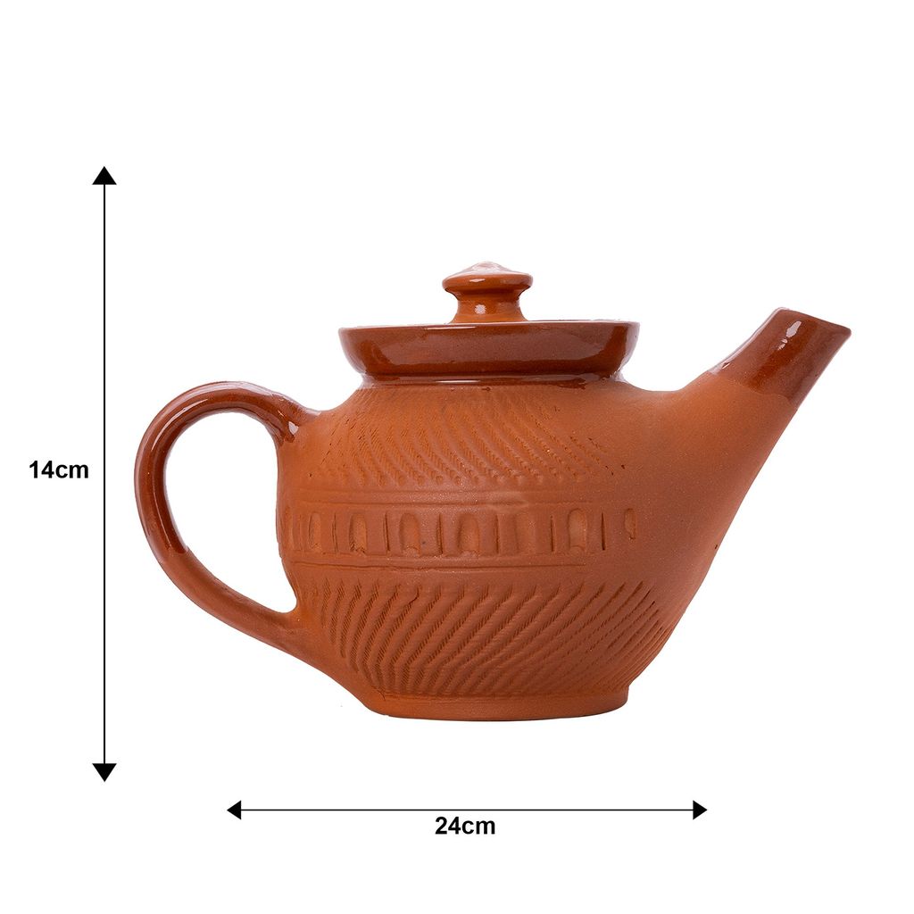 Handcrafted Terracotta teapot kettle “Kettle of earth” for kitchen and dining by sowpeace, premium artisan made natural baked clay utensils as serveware, for gift