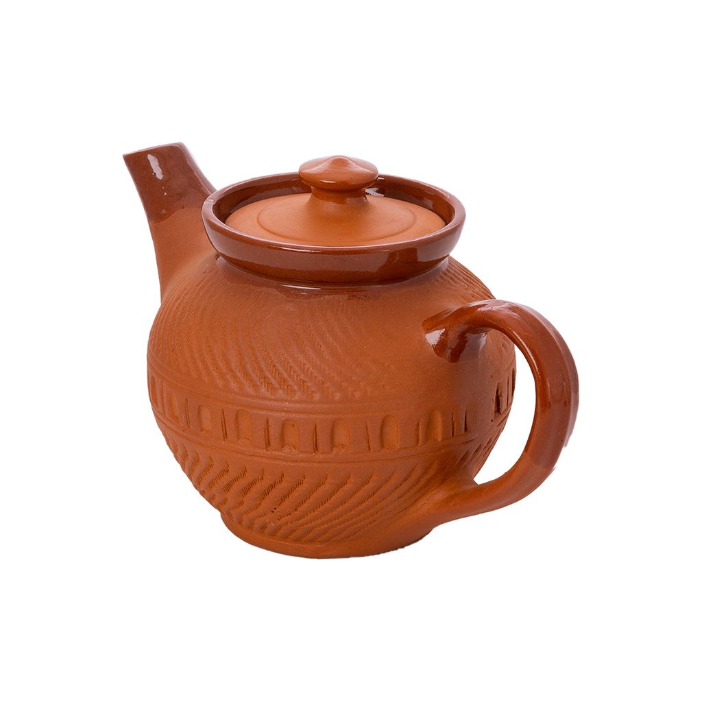 Handcrafted Terracotta teapot kettle “Kettle of earth” for kitchen and dining by sowpeace, premium artisan made natural baked clay utensils as serveware, for gift