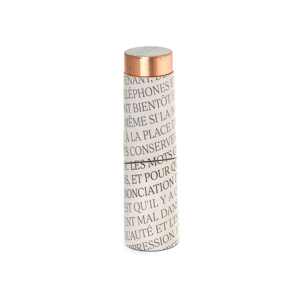 Sowpeace designer copper bottle “Trendy bottle sporting abstract designs” for kitchen and dining, premium designed bottles as serveware, for gifting. (French vocabulary-inspired designer bot