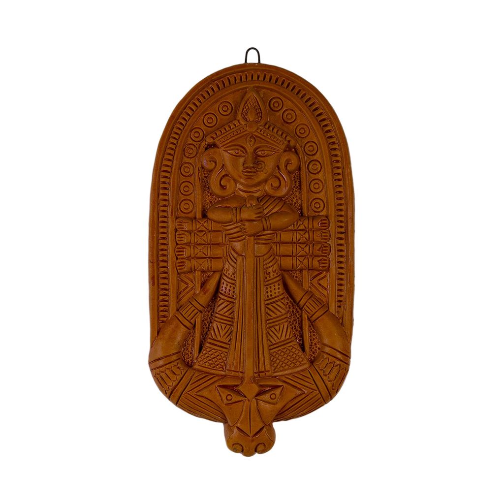 SOWPEACE Handcrafted Durga Plated Art made of baked Terracotta “Wall of devi” wall showpiece, premium artisan made wall home decor for living r