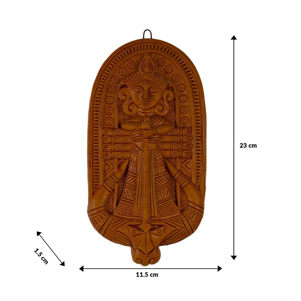 SOWPEACE Handcrafted Durga Plated Art made of baked Terracotta “Wall of devi” wall showpiece, premium artisan made wall home decor for living r