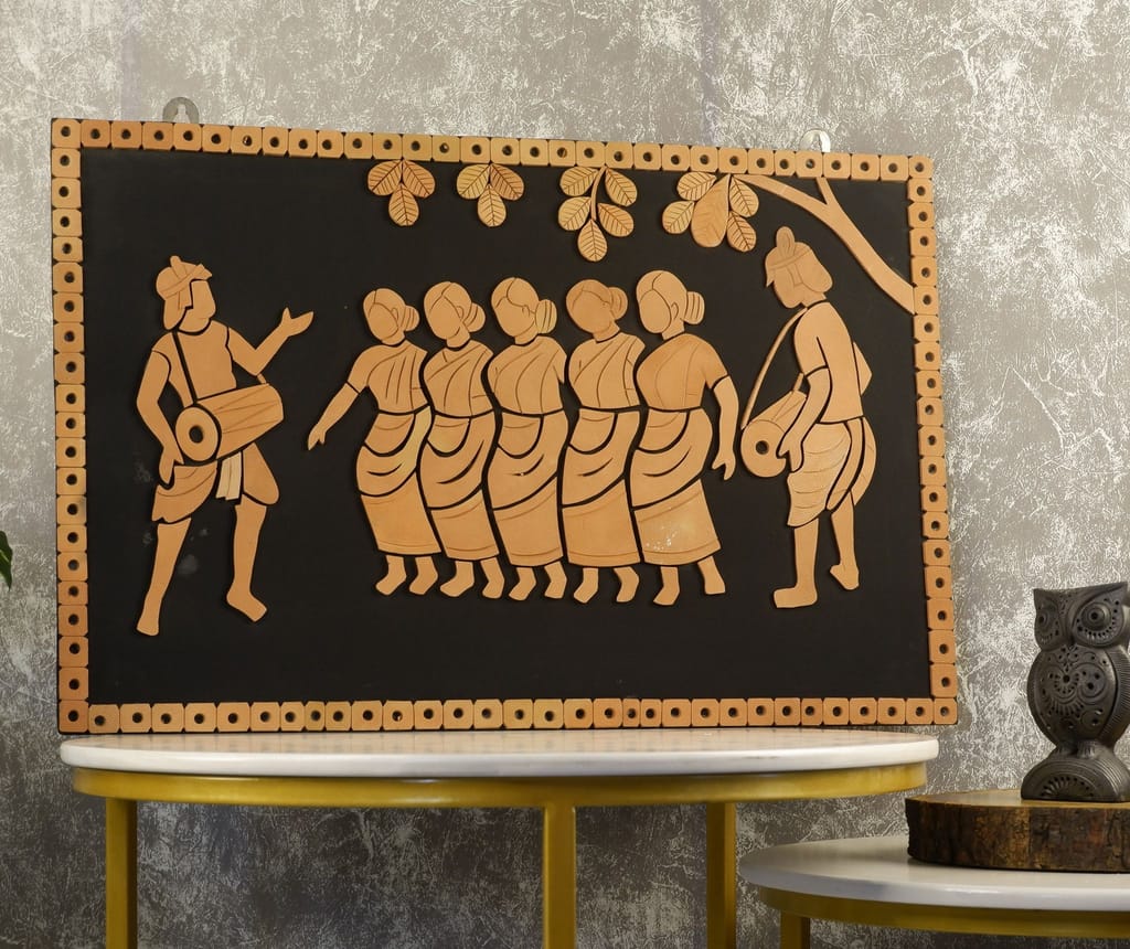 SOWPEACE Handcrafted Terracotta wallart tribal dance “A tribute to the tribal ” wall showpiece, premium artisan made wall home decor for living room, for gift