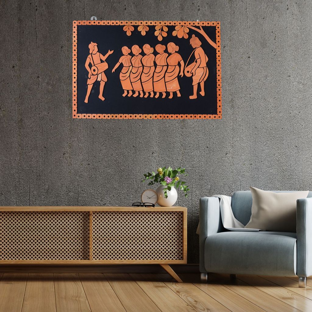SOWPEACE Handcrafted Terracotta wallart tribal dance “A tribute to the tribal ” wall showpiece, premium artisan made wall home decor for living room, for gift