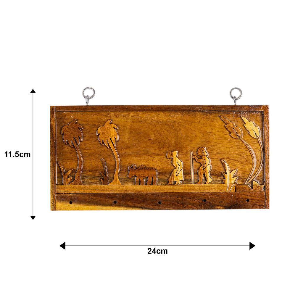 SOWPEACE Handcrafted Wooden Landscape Key Holder Farmer“Sowing The Dreams” showpiece, Premium Artisan Made Wall Home Decor for Living