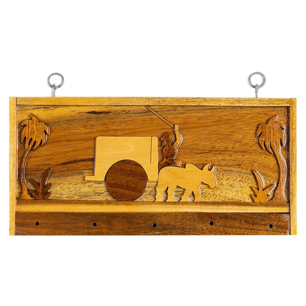 SOWPEACE Handcrafted Wooden Landscape Key Holder Cow Cart “The Key spot” showpiece, Premium Artisan Made Wall Home Decor for Living R