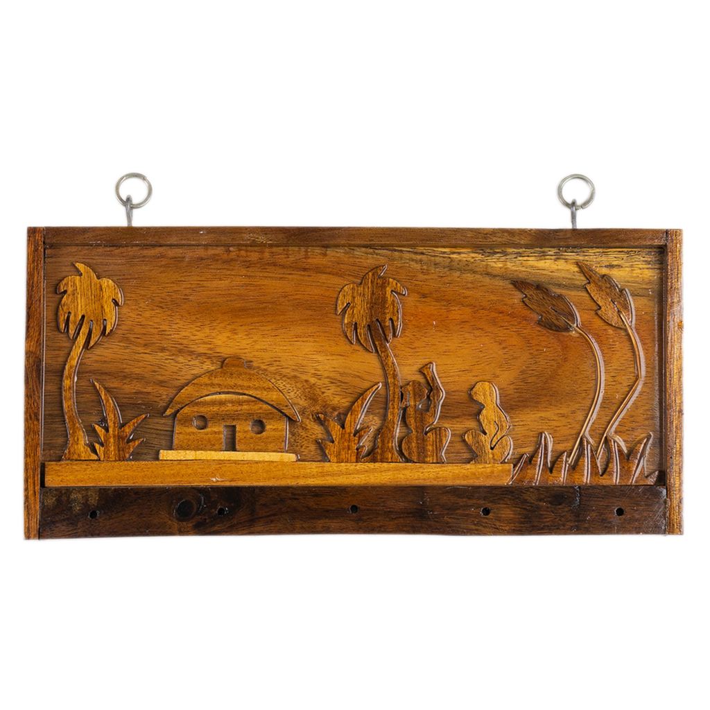 SOWPEACE Handcrafted Wooden Landscape Key Holder Scenery “The Keys to Peace” showpiece, Premium Artisan Made Wall Home Decor for Living R