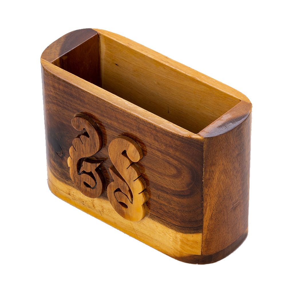 SOWPEACE Handcrafted Wooden Pen Stand Square “For my pretty pens” showpiece, premium artisan made tabletop home decor for living r