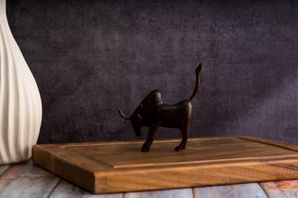 SOWPEACE Handcrafted Wooden Ox Small “Horns of Power” showpiece, Premium Artisan Made Tabletop Home Decor for Living