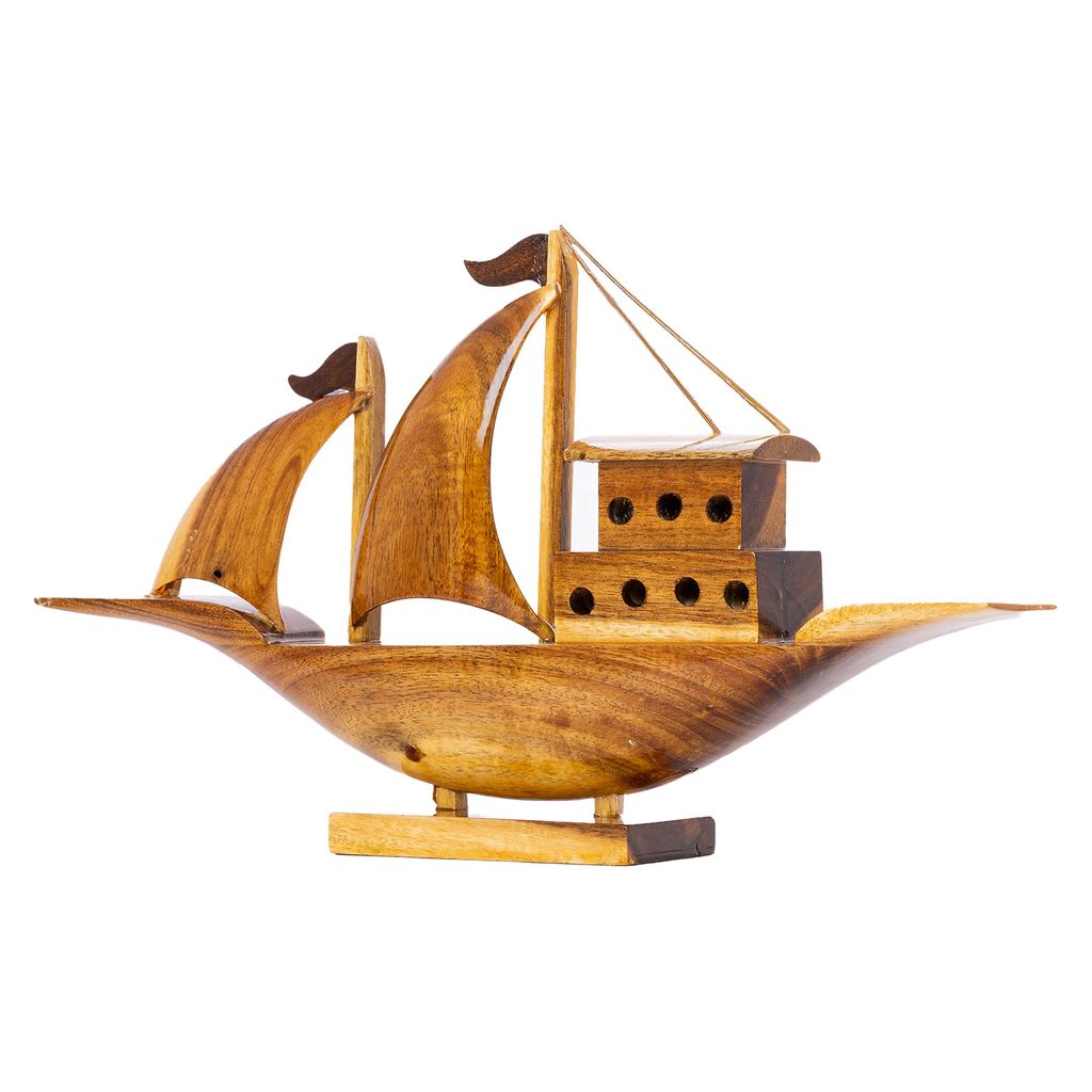 SOWPEACE Handcrafted Wooden House Boat “The Boat of Hope” showpiece, Premium Artisan Made Tabletop Home Decor for Living R