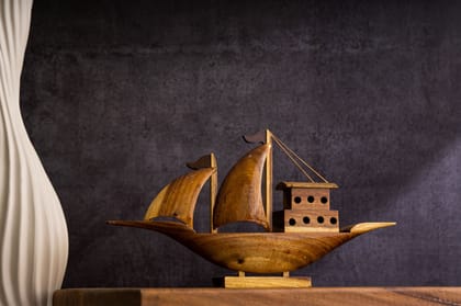 SOWPEACE Handcrafted Wooden House Boat “The Boat of Hope” showpiece, Premium Artisan Made Tabletop Home Decor for Living R