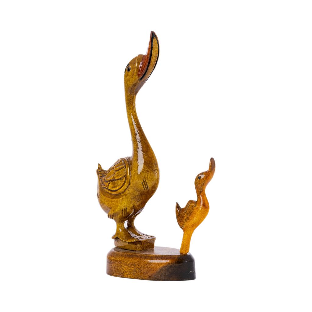 SOWPEACE Handcrafted Wooden Duck Set “The Mama and Baby Duck” showpiece, Premium Artisan Made Tabletop Home Decor for Living R