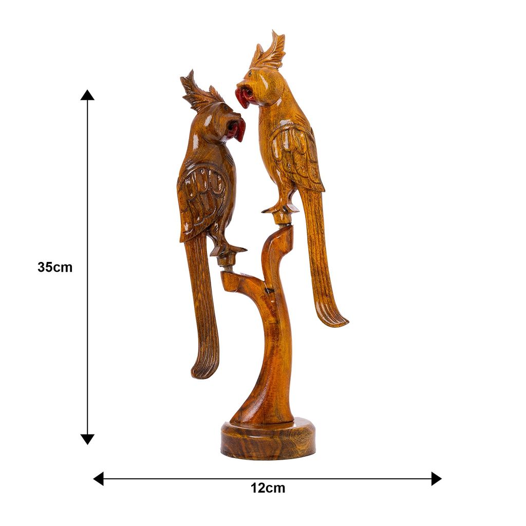 SOWPEACE Handcrafted Wooden Parrot Set “Made for Each Other” showpiece, Premium Artisan Made Tabletop Home Decor for Living R