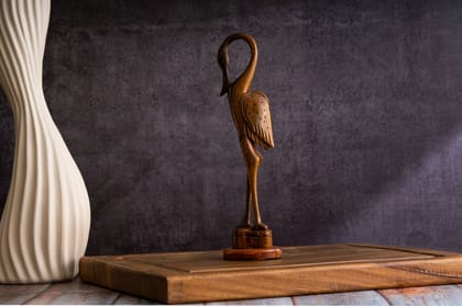 SOWPEACE Handcrafted Wooden Flamingo “Poise of Purity” showpiece, Premium Artisan Made wallhome Decor for Living R