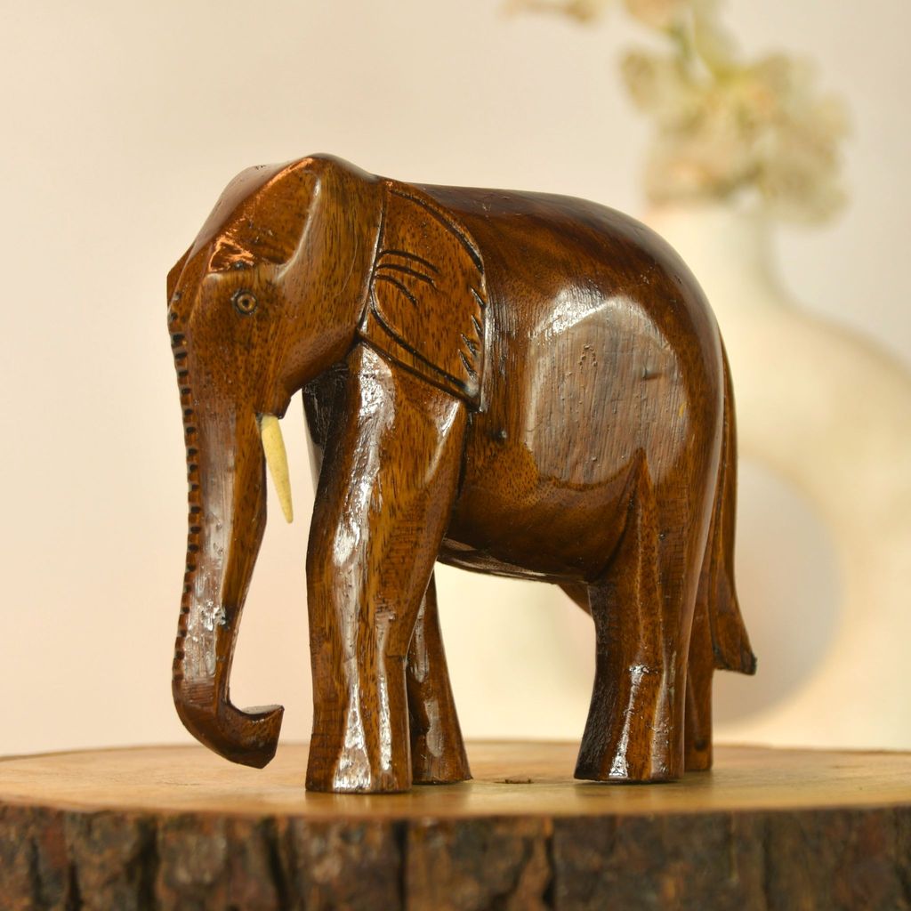 SOWPEACE Handcrafted Wooden Elephant Down Posture “Great Grand Calm Elephant” showpiece Premium Artisan Made Tabletop Home Decor for Living Room, for gifting.