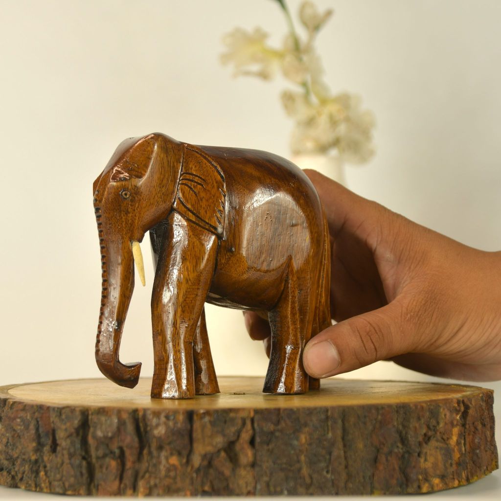 SOWPEACE Handcrafted Wooden Elephant Down Posture “Great Grand Calm Elephant” showpiece Premium Artisan Made Tabletop Home Decor for Living Room, for gifting.