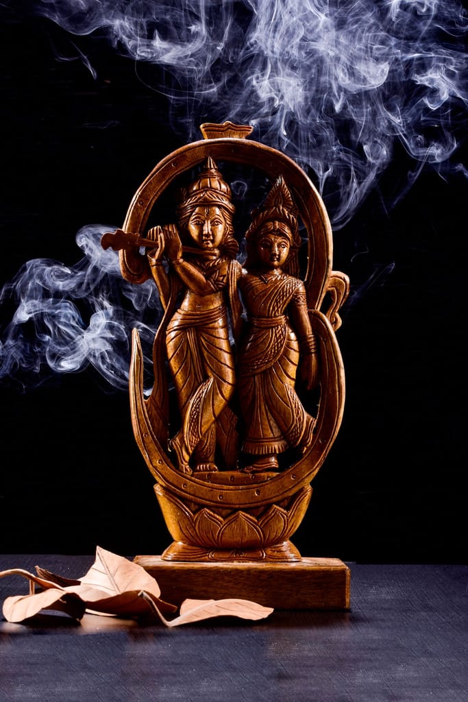 SOWPEACE Handcrafted Wooden Radhe Krishna “Deity and Divinity” showpiece, Premium Artisan Made Tabletop Home Decor for Living R