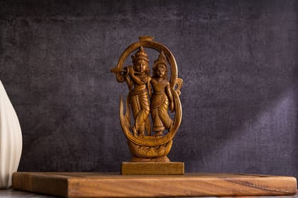 SOWPEACE Handcrafted Wooden Radhe Krishna “Deity and Divinity” showpiece, Premium Artisan Made Tabletop Home Decor for Living R