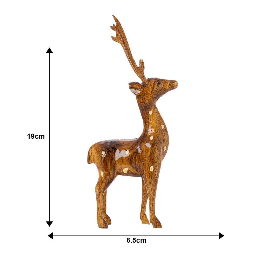 SOWPEACE Handcrafted Wooden Dotted Deer Small “Dearest Little Deer” showpiece, Set of 2 Premium Artisan Made Tabletop Home Decor for living room, for gifting