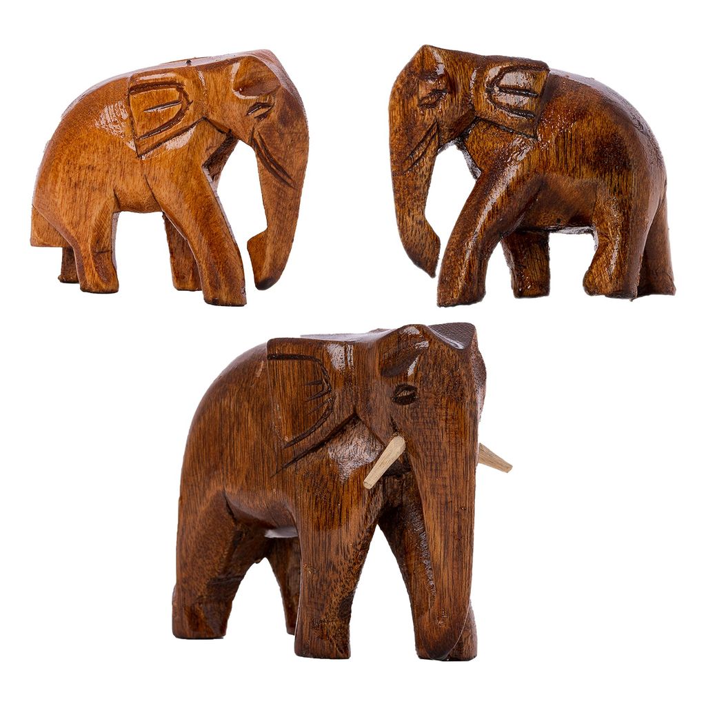 SOWPEACE Handcrafted Wooden Descending Elephant S3 “Rolling The Trump” showpiece, Set of 2 Premium Artisan Made Tabletop Home Decor for Living R