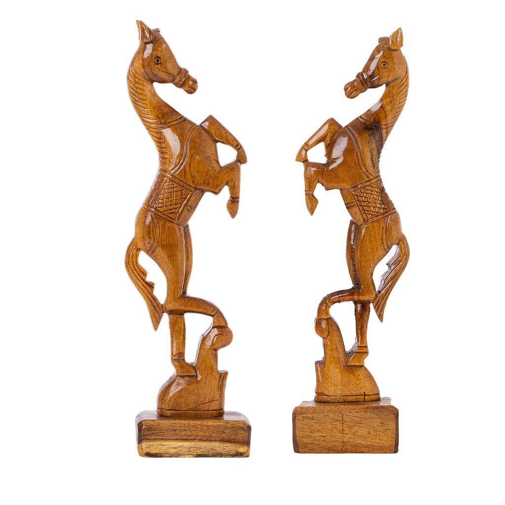 SOWPEACE Handcrafted Wooden Jumping Horse Set of 2 “Free-Spirited Rider” showpiece, Set of 2 Premium Artisan Made Tabletop Home Decor for Living R