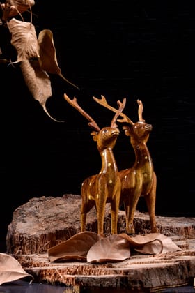 SOWPEACE Handcrafted Wooden Dotted Deer Small “Dearest Little Deer” showpiece, Set of 2 Premium Artisan Made Tabletop Home Decor for living room, for gifting