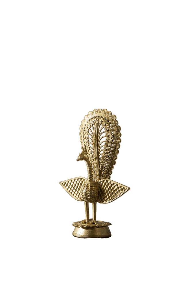 SOWPEACE Handcrafted dhokra Art Peacock “Handcrafted Peacock Using Dokra Metal Art” Brass showpiece, Premium Artisan Made Tabletop Home Decor for Living R
