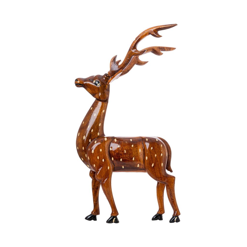 SOWPEACE Handcrafted Wooden Large Deer Set of 2 “Dearest Wood ” showpiece, Set of 2 Premium Artisan Made Tabletop Home Decor for Living R