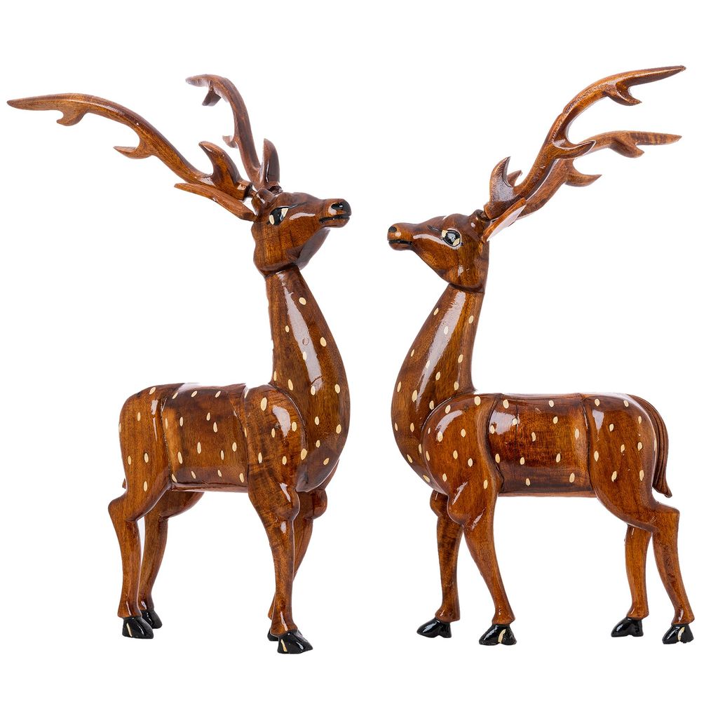SOWPEACE Handcrafted Wooden Large Deer Set of 2 “Dearest Wood ” showpiece, Set of 2 Premium Artisan Made Tabletop Home Decor for Living R