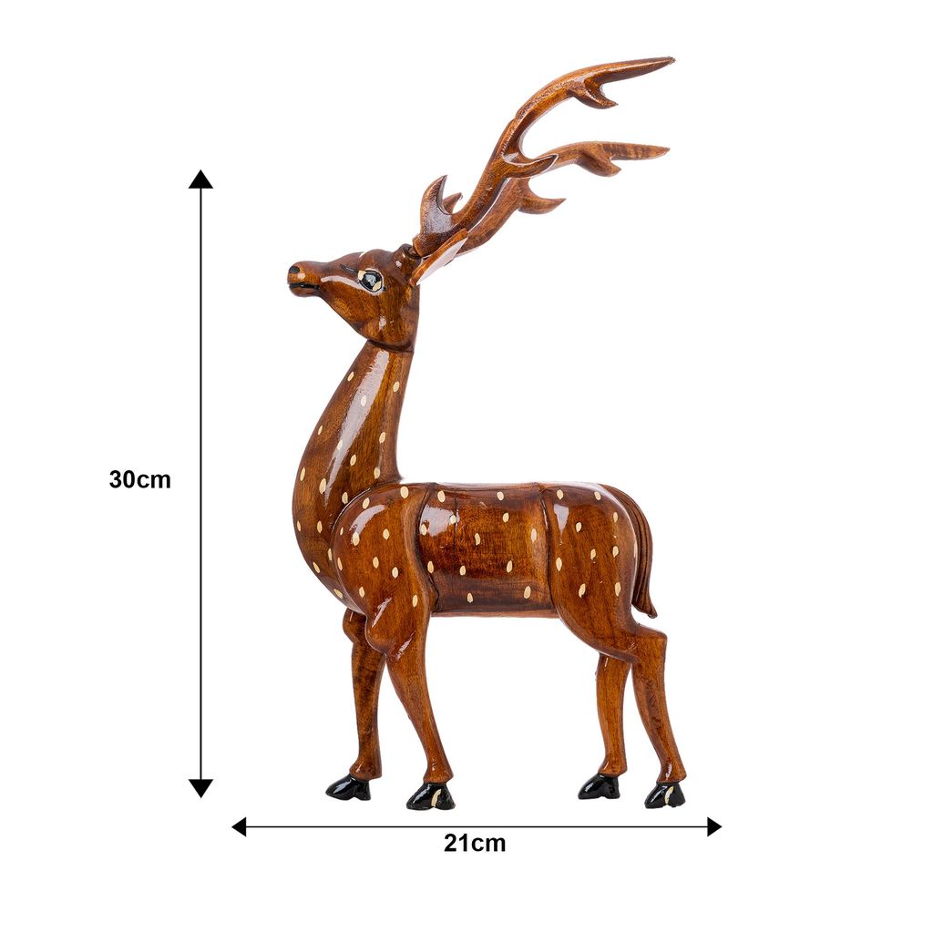 SOWPEACE Handcrafted Wooden Large Deer Set of 2 “Dearest Wood ” showpiece, Set of 2 Premium Artisan Made Tabletop Home Decor for Living R