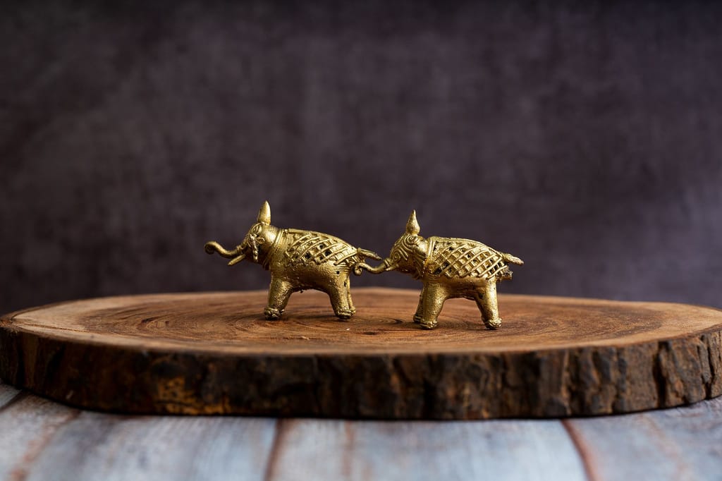 SOWPEACE Handcrafted dhokra Art Elephant “Belong to The Roots” Brass showpiece, Premium Artisan Made Tabletop Home Decor for Living R