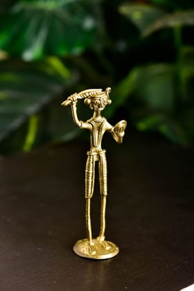 SOWPEACE Handcrafted dhokra Art Farmer Solo T1 “The Gold Harnessing Farmer” Brass showpiece, Premium Artisan Made Tabletop Home Decor for Living R