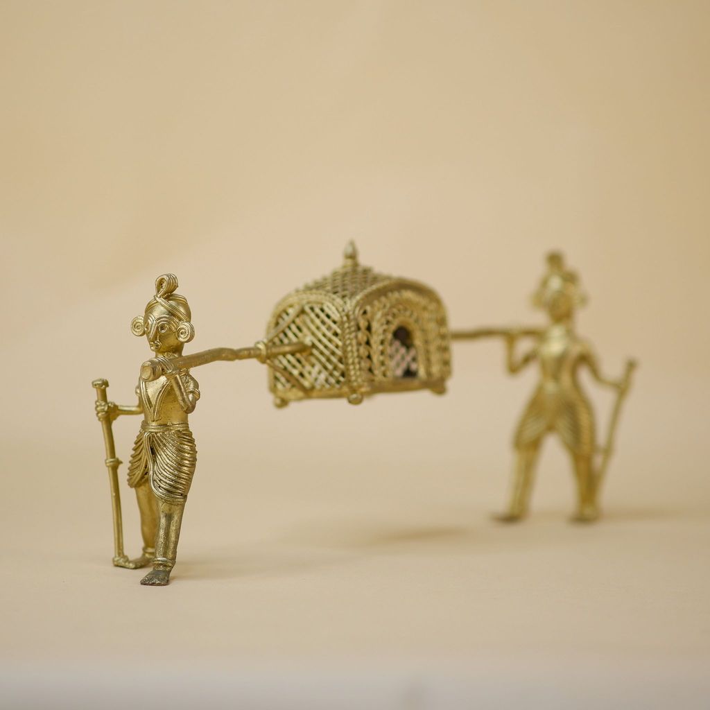 SOWPEACE Handcrafted dhokra Art palki “Wed on Palki” Brass showpiece, Premium Artisan Made Tabletop Home Decor for Living R