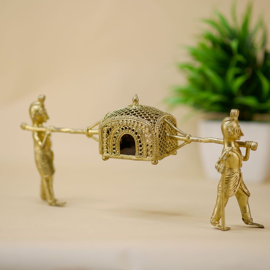 SOWPEACE Handcrafted dhokra Art palki “Wed on Palki” Brass showpiece, Premium Artisan Made Tabletop Home Decor for Living R